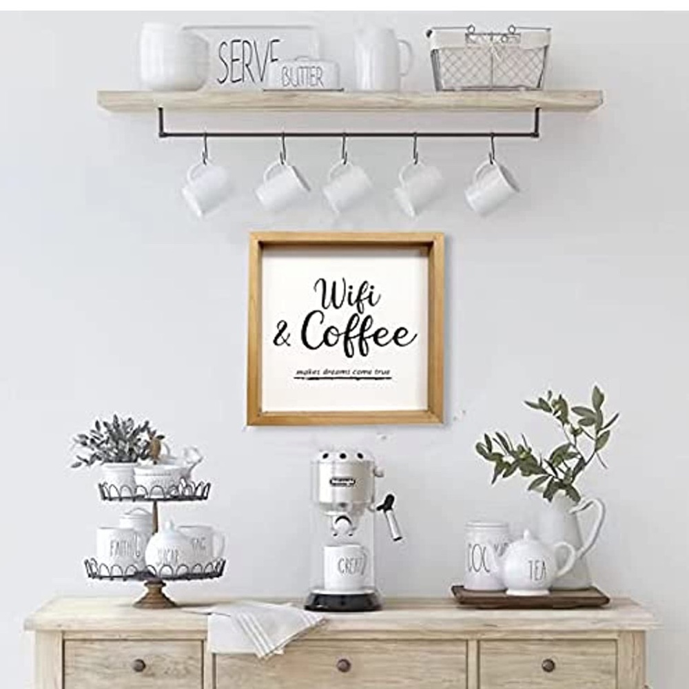 Coffee Sign Farmhouse Wall Decor 12 x 12 Inches WiFi & Coffee